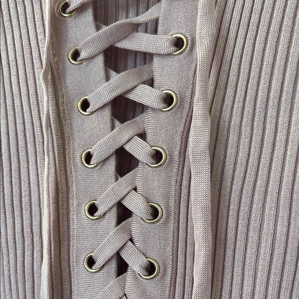 Pink Lace-Up Ribbed Top - Picture 2 of 3